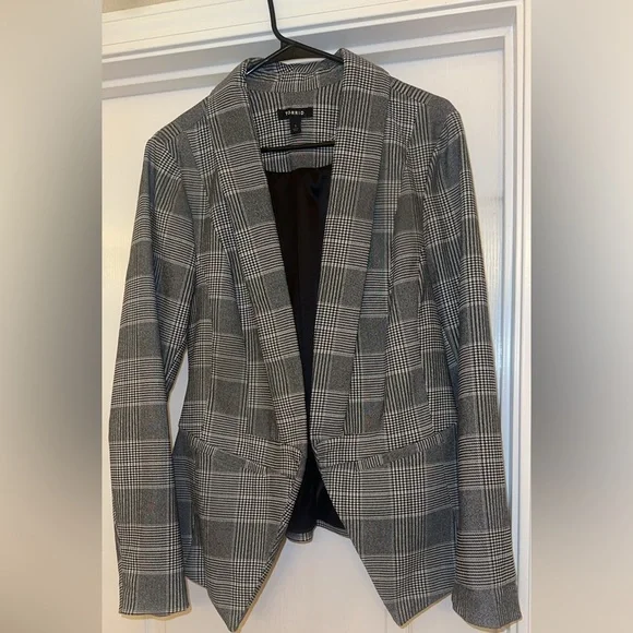- Torrid Houndstooth Plaid Blazer Gray Black Open Front Size 1 1X - Picture 1 of 3